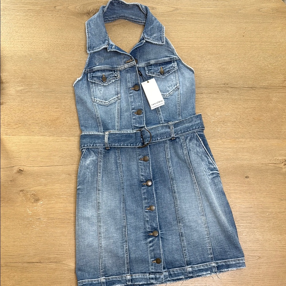 Retrofete Tamar Denim Button-Up Dress with Belt